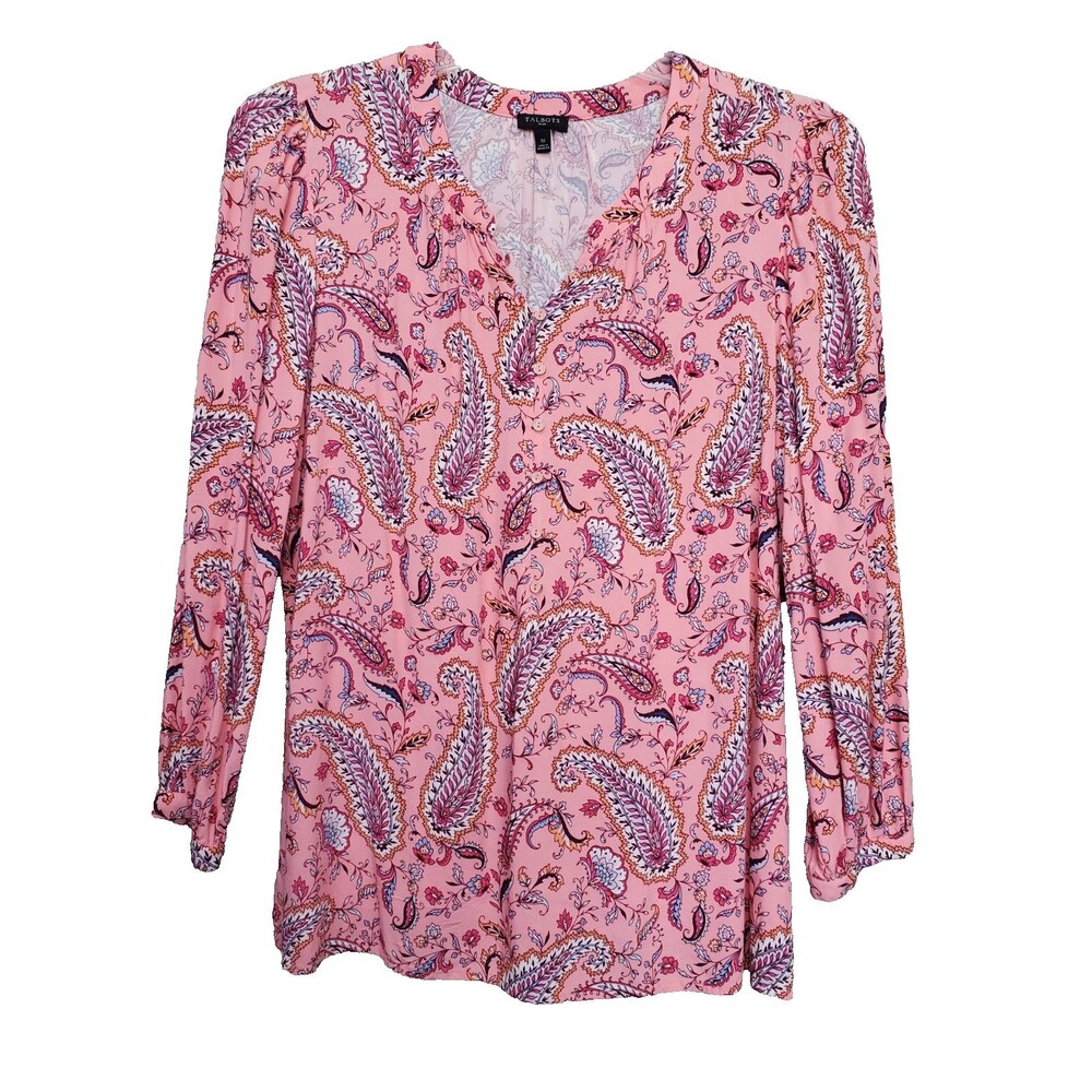 Talbots Plus Rayon Pink Dancing Paisley Popover Tunic Size 1X Boho Lagenlook